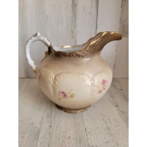 Warwick gold trim pitcher floral jug vintage ceramic flower kitchen home